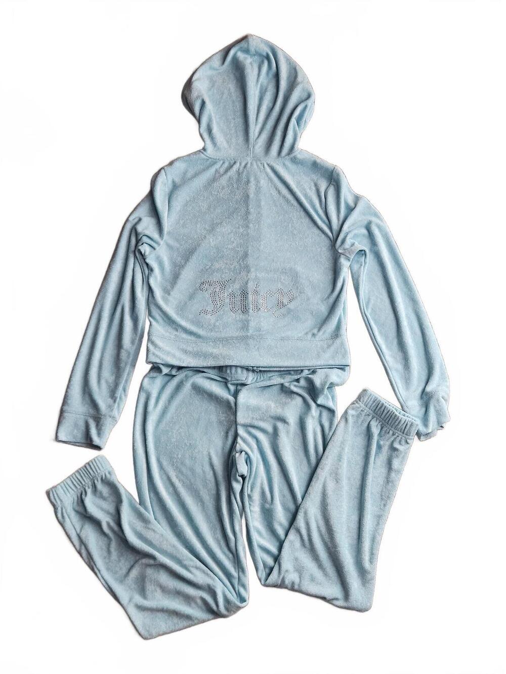 NWT Juicy Couture Crystal Blue Terry Cloth Tracksuit Rhinestone Set Size M E/17 - Picture 2 of 6
